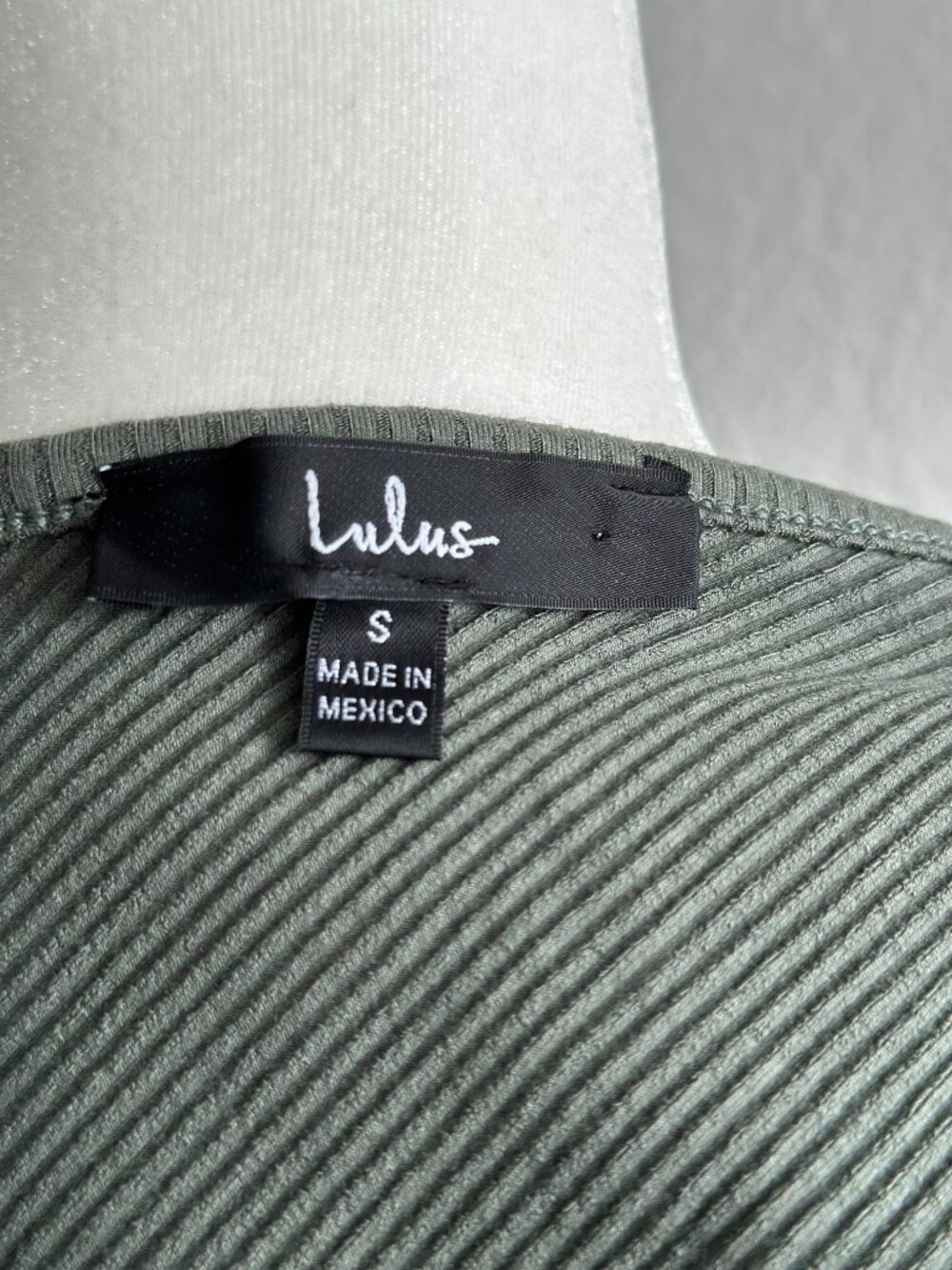 Lulus Olive Green Ribbed Wrap Bodysuit Small Stretch V-Neck Short Sleeve - Picture 7 of 8